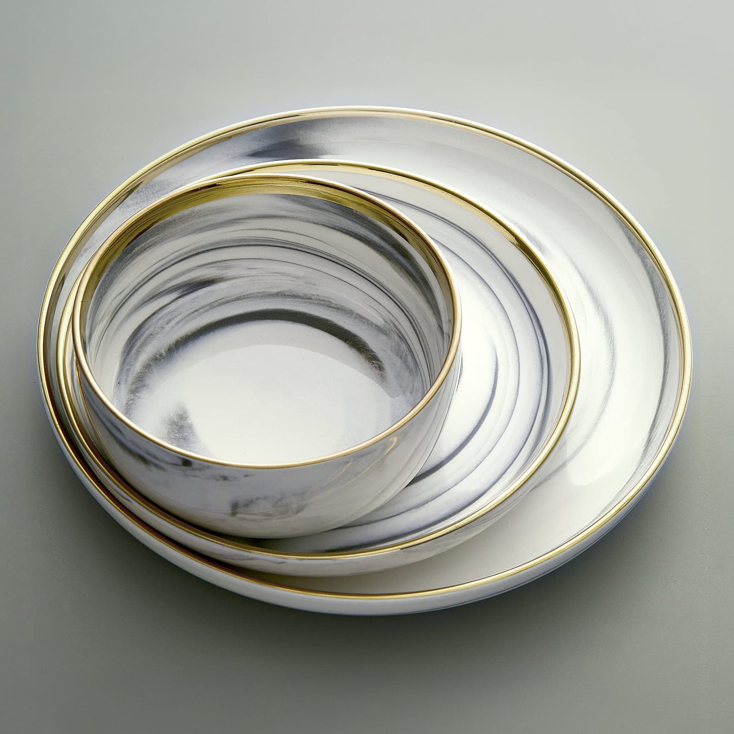 POKINI 12-Piece Modern Luxury Gold Rim Porcelain Dishware Sets