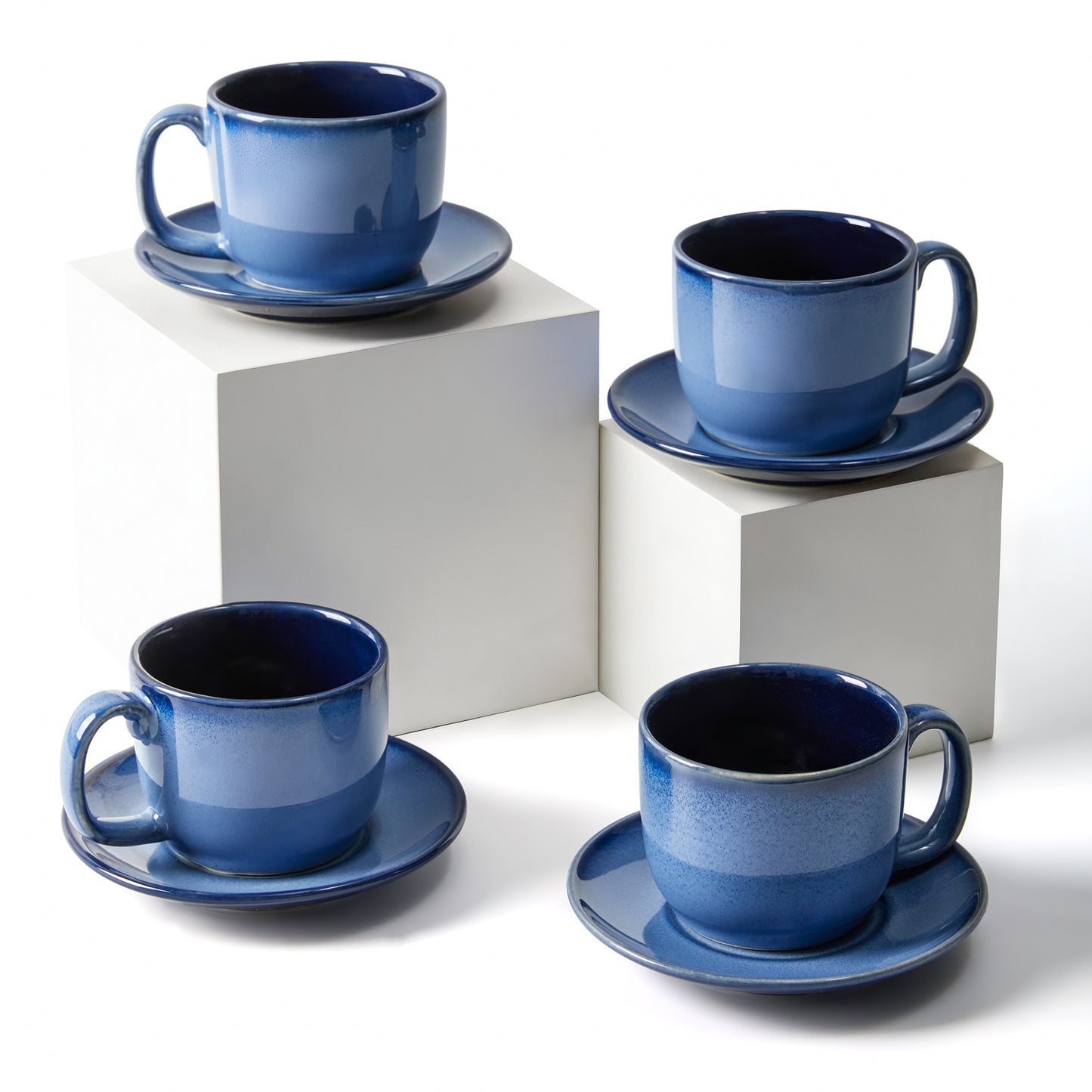 Pokini Stoneware Coffee Cups with Saucers, 6 Oz Cappuccino Cups Set of 4