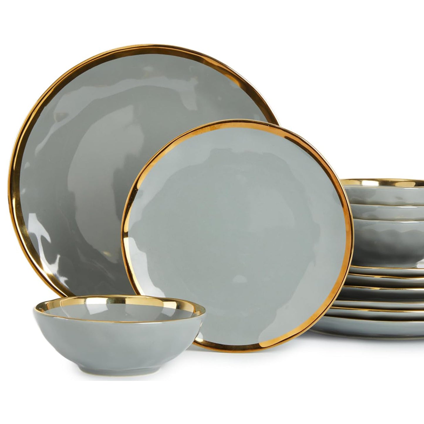 POKINI 12-Piece Modern Luxury Gold Rim Porcelain Dishware Sets