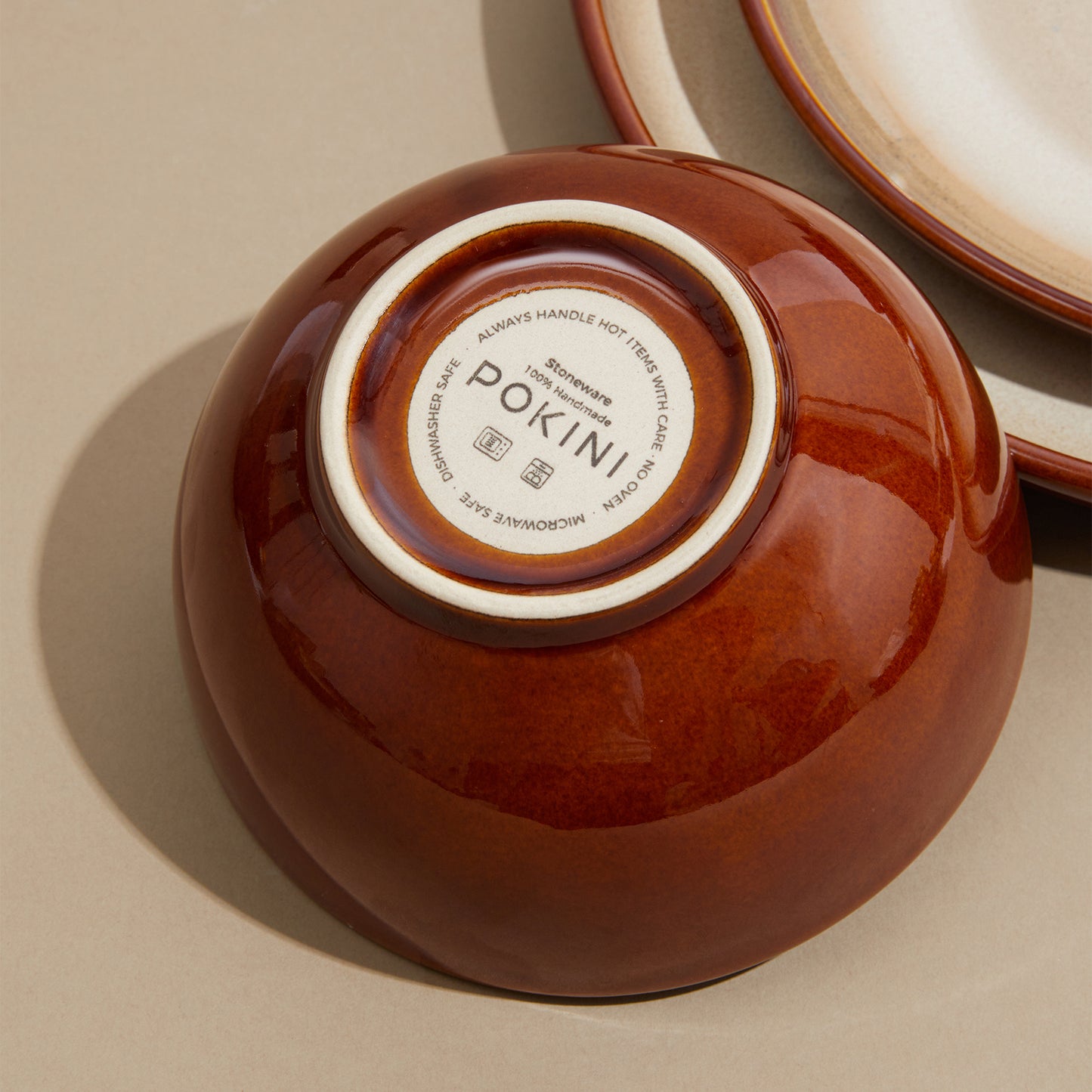Pokini 12-Piece Stoneware Dinnerware Sets, Plates and Bowls Dish Sets for 4, Brown Yellow