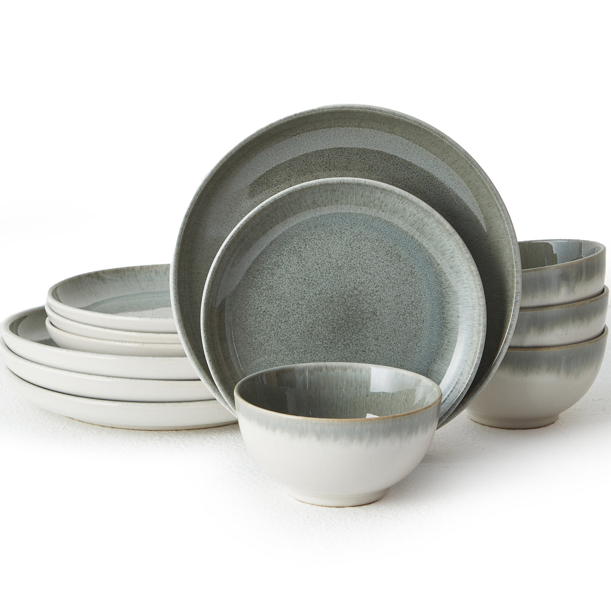 12-Piece Stoneware Dinnerware Sets, Dish Sets for 4 – POKINI