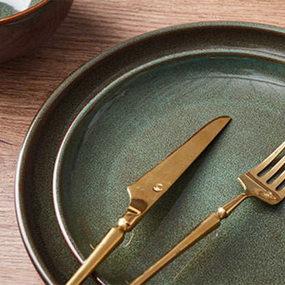 Pokini 18-Piece Stoneware Dinnerware Sets, Plates and Bowls Dish Sets for 6, Brown Green