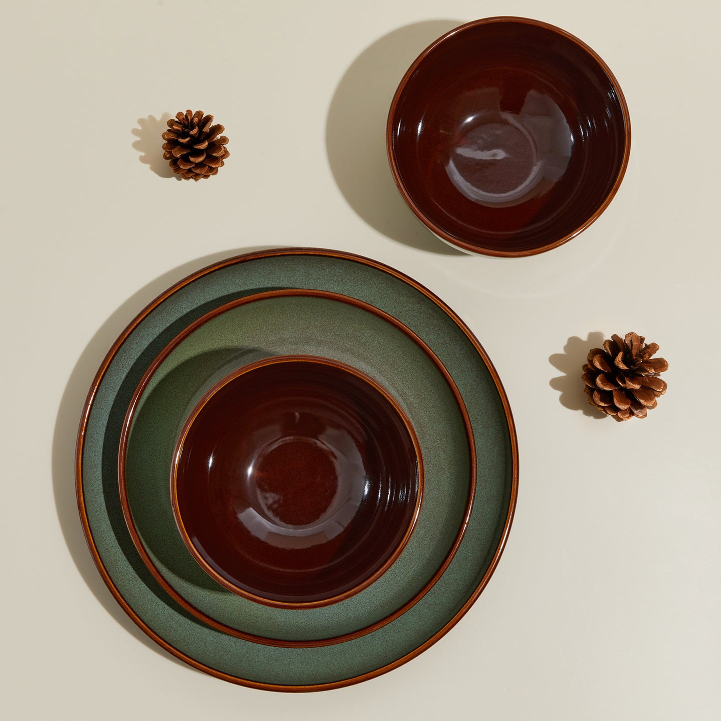 Pokini Stoneware Dinnerware Sets, Ceramic Plates and Bowls Sets, Microwaveable & Dishwasher Safe Dish Sets for 4, Kitchen Dinner Plates & Cereal Bowls, Sage Green