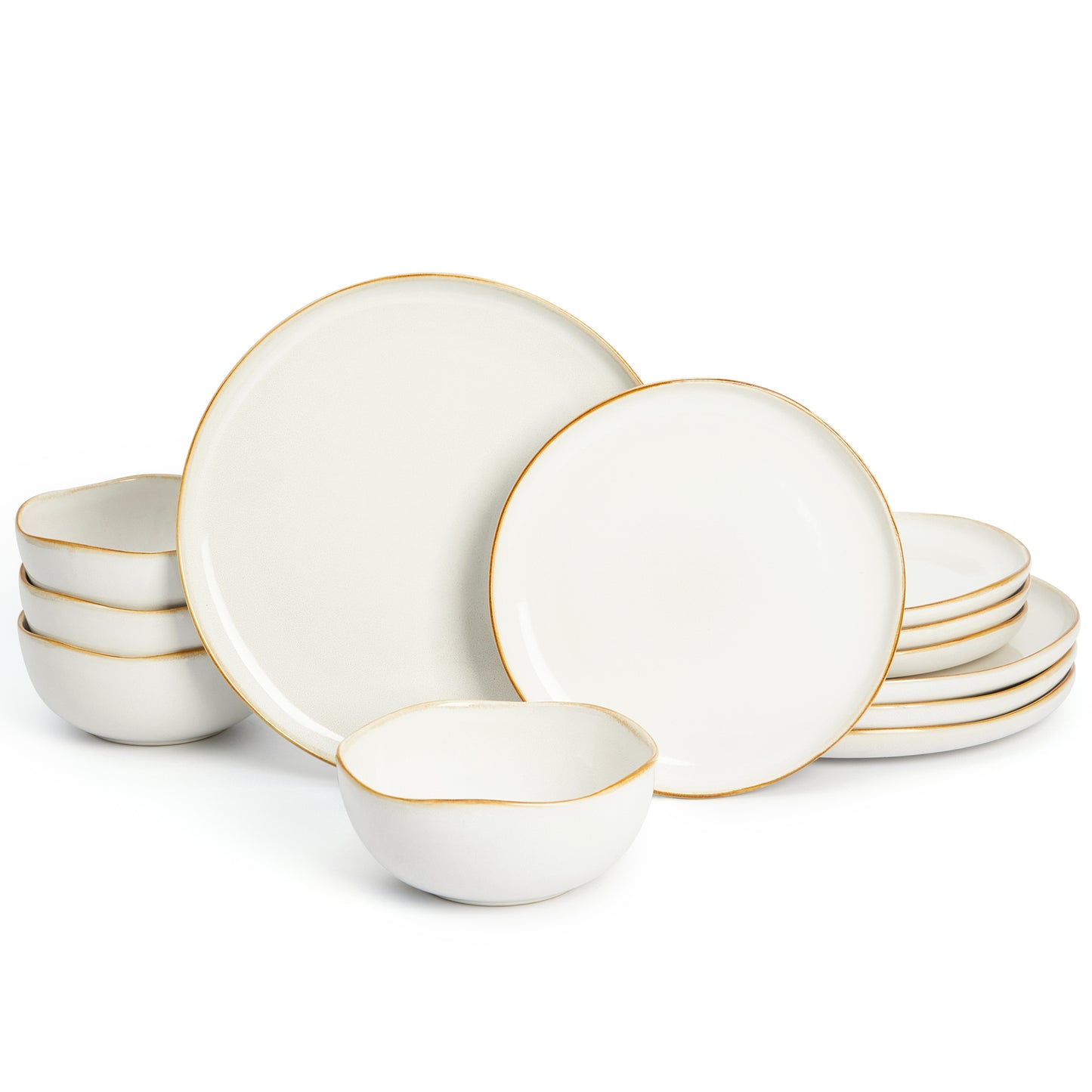 Pokini 12-Piece Stoneware Dinnerware Sets, Kitchen Plates and Bowls Sets, Dish Sets for 4,White