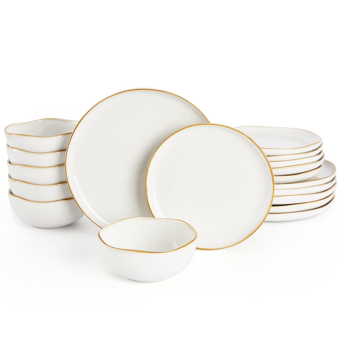 Pokini 18-Piece Stoneware Dinnerware Sets, Kitchen Plates and Bowls Sets, Dish Sets service for 6,White