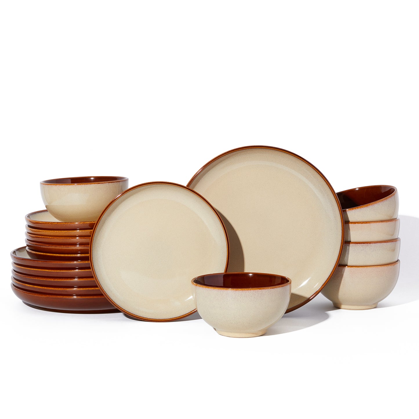 Ceramic Dinnerware Sets for 6, 18 Pieces Stoneware Plates and Bowls Sets, Chip and Crack Resistant Dishes, Dishwasher & Microwave Safe Dishware Sets, Brown Yellow