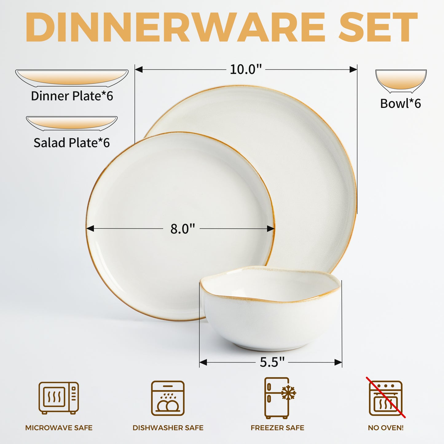 Pokini 18-Piece Stoneware Dinnerware Sets, Kitchen Plates and Bowls Sets, Dish Sets service for 6,White