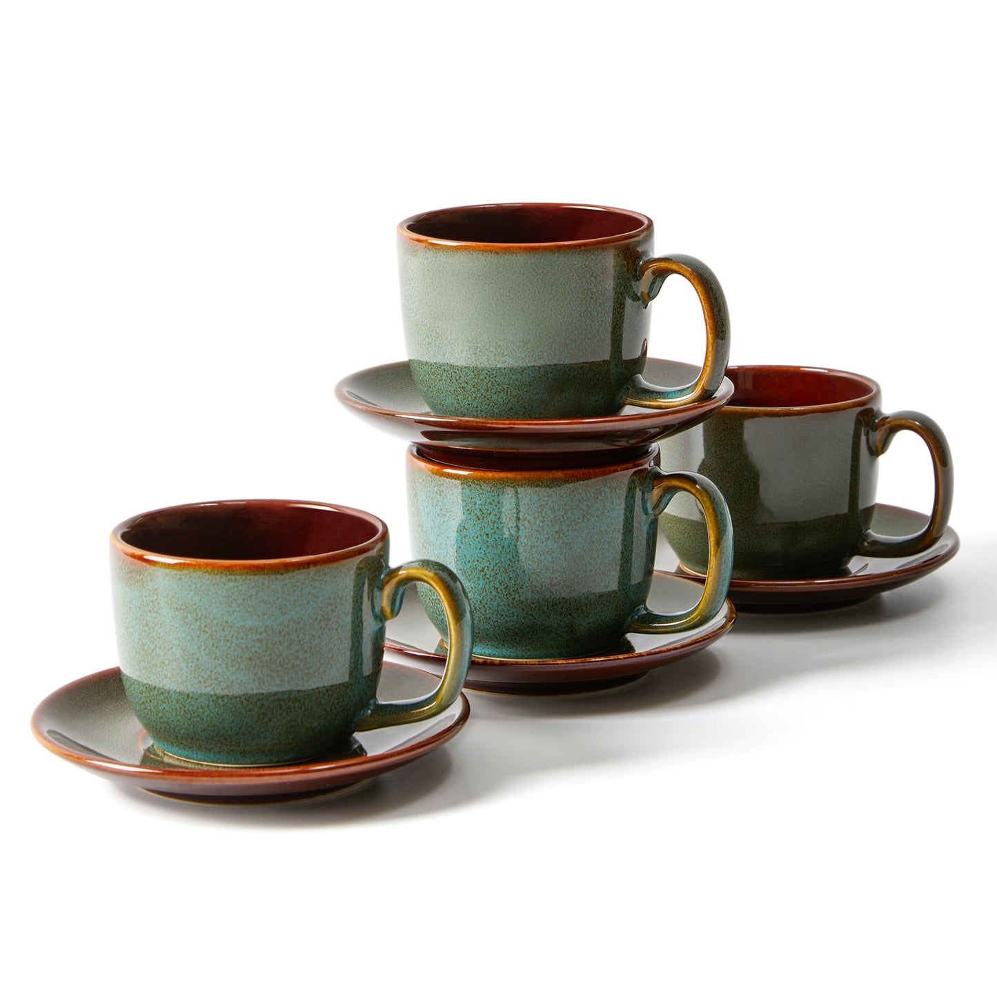 Pokini Stoneware Coffee Cups with Saucers, 6 Oz Cappuccino Cups Set of 4