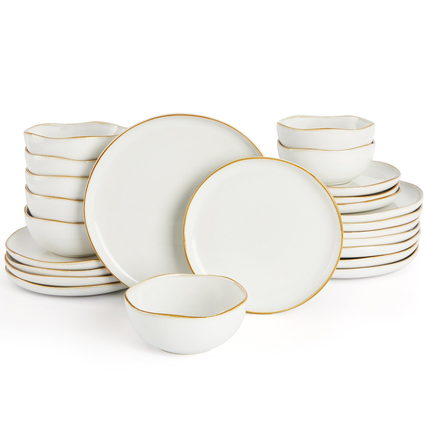 Pokini 24-Piece Stoneware Dinnerware Sets, Kitchen Plates and Bowls Sets, Dish Sets service for 8,White