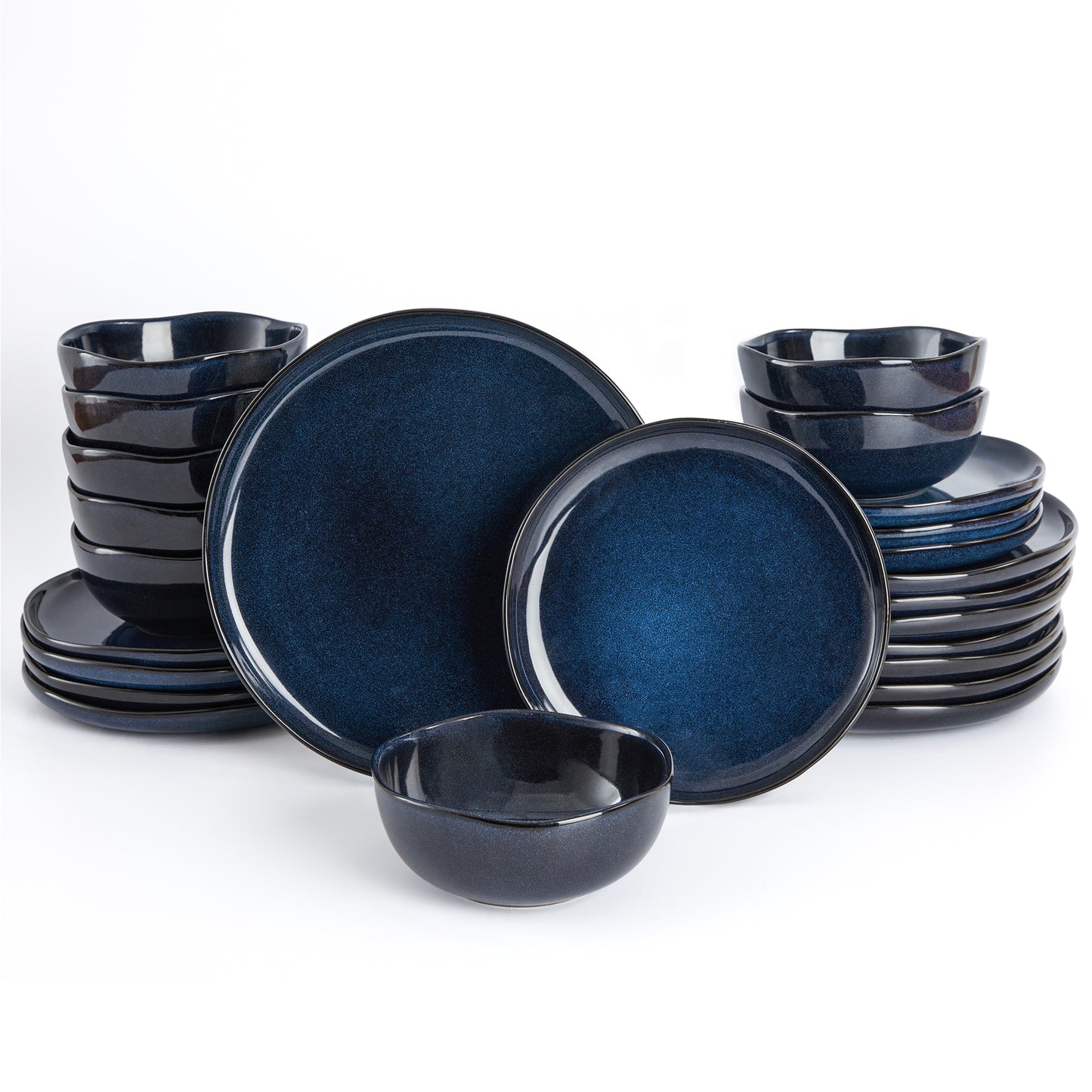 Pokini 24-Piece Stoneware Dinnerware Sets, Kitchen Plates and Bowls Sets, Dish Sets service for 8,Starry Blue