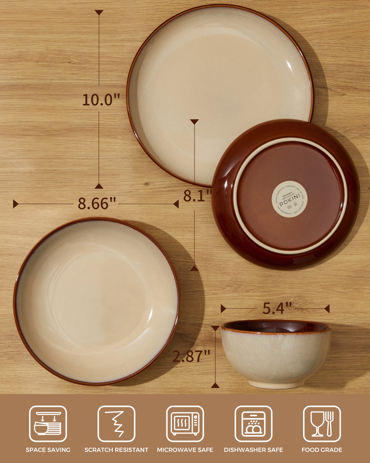 Dinnerware Set, 18 Pieces Stoneware Plates and Bowls Set, Handmade Reactive Glaze Dishes Set, Scratch Resistan Round Ceramic Dish Sets Service for 6, Dishwasher & Microwave Safe, Brown Yellow