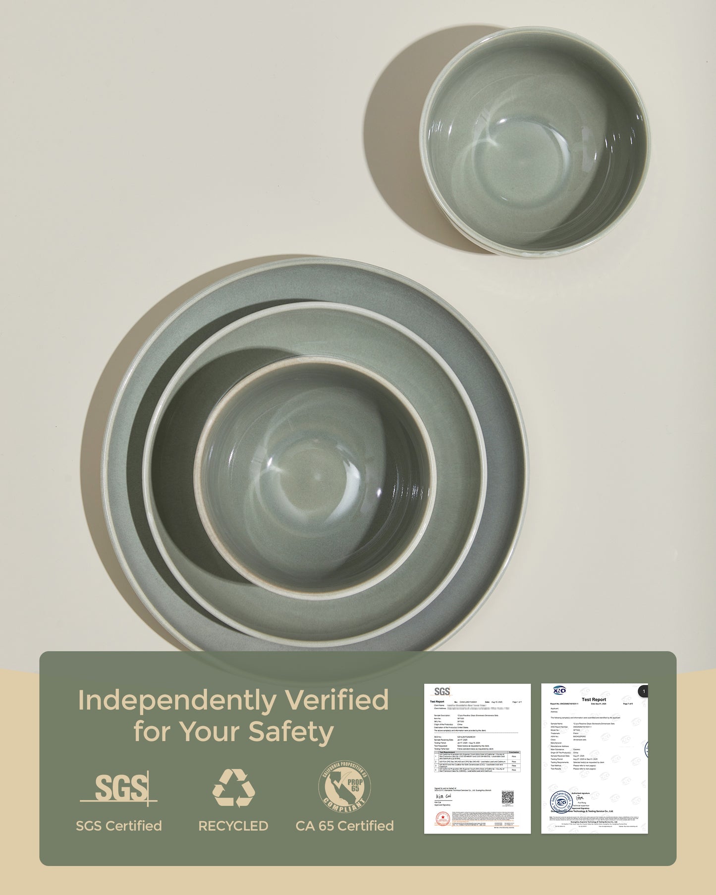 Stoneware Dinnerware Set, POKINI 18 PCS Reactive Glaze Plates and Bowls Set, Handmade Round Ceramic Dish Sets Service for 6, Highly Chip and Crack Resistant Modern Dinner Plate Set, Gradient Green