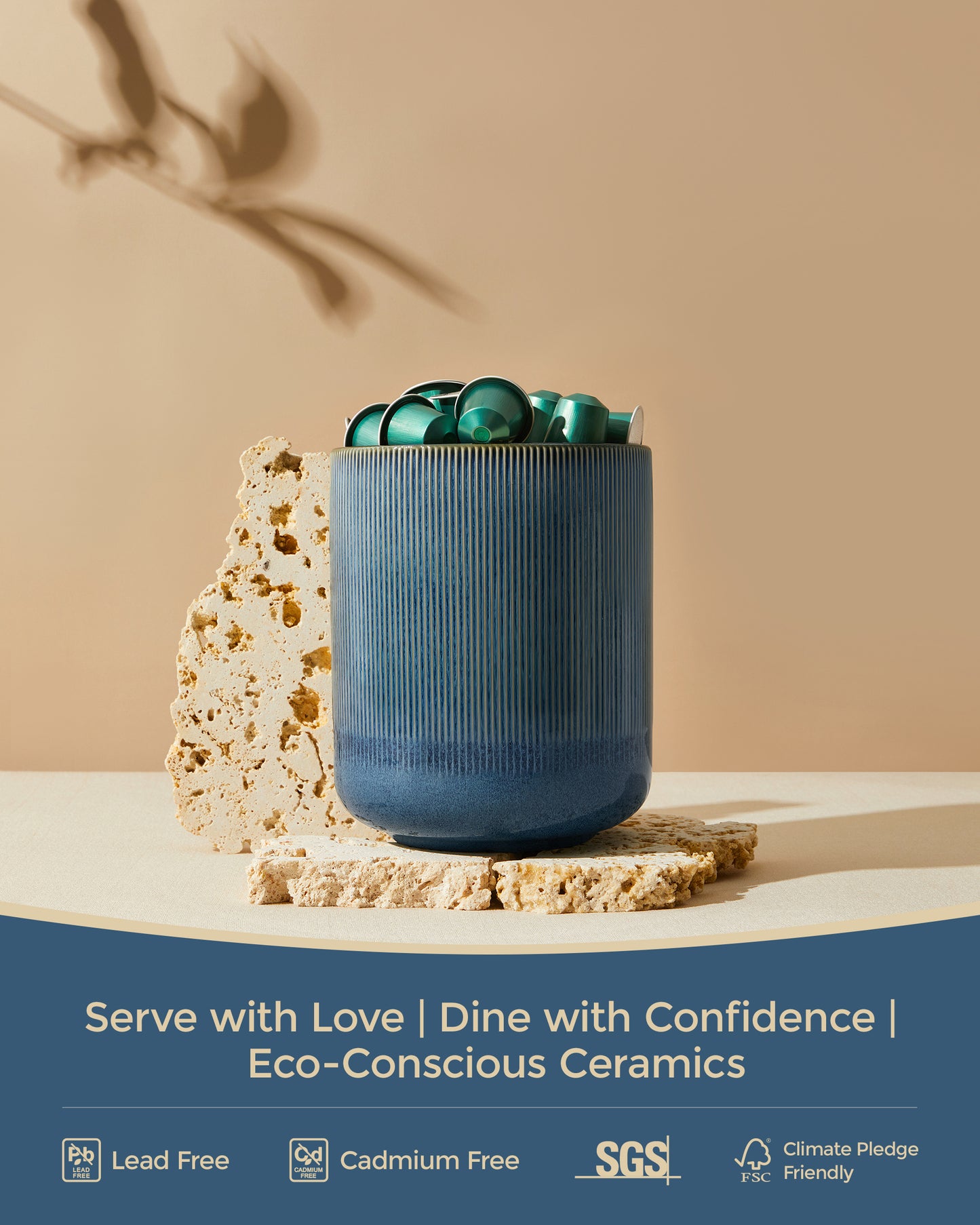 Pokini Utensil Holder, 7.3"+5.3" Ceramic Large Kitchen Utensil Holder for Countertop, Modern Spatula Holder for Counter, Kitchen Utensils Holder Utensil Crocks, Reactive Glaze Blue