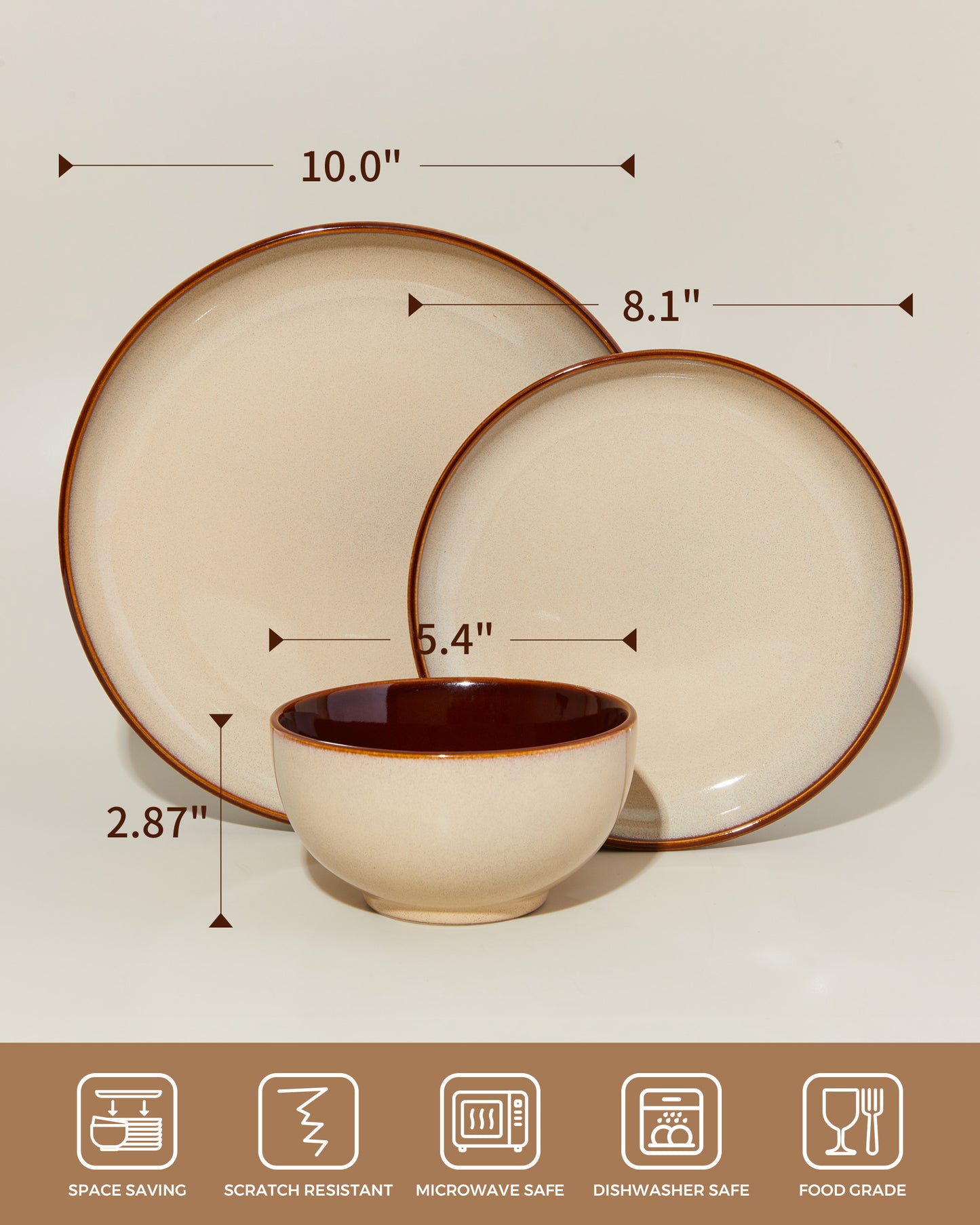 Dinnerware Set, 18 Pieces Stoneware Plates and Bowls Set, Handmade Reactive Glaze Dishes Set, Scratch Resistan Round Ceramic Dish Sets Service for 6, Dishwasher & Microwave Safe, Brown Yellow