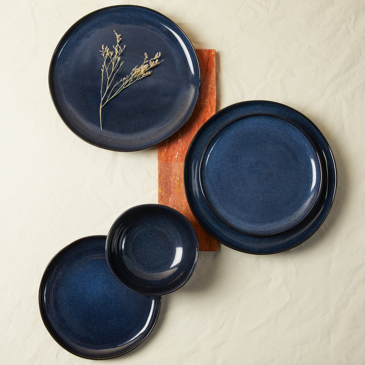 Pokini 12-Piece Stoneware Dinnerware Sets, Kitchen Plates and Bowls Sets, Dish Sets for 4,Starry Blue