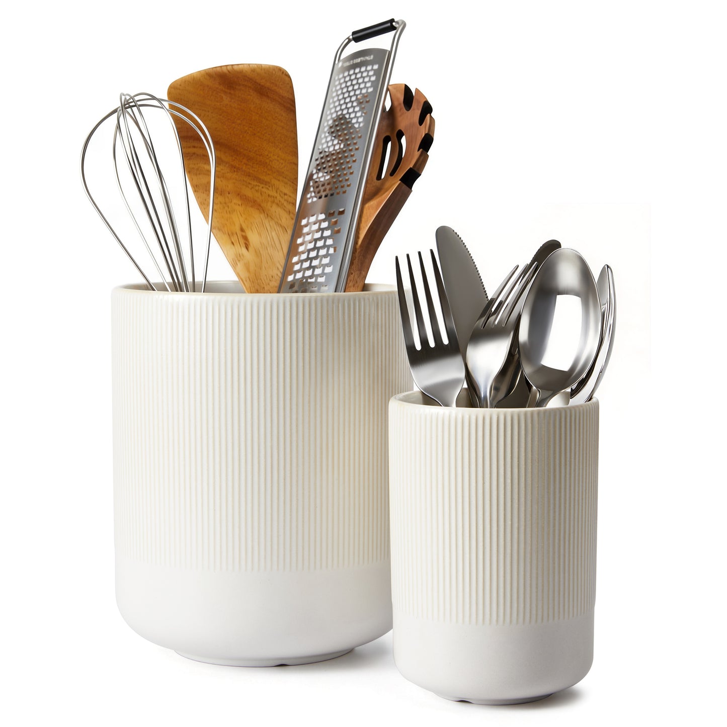 Pokini Utensil Holder, 7.3"+5.3" Large Ceramic Kitchen Utensil Holder for Countertop, Cooking Utensil Holder for Kitchen Counter, Kitchen Tool Holder, Modern Farmhouse Decor, Matte White