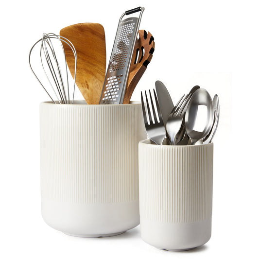 Pokini Utensil Holder, 7.3"+5.3" Large Ceramic Kitchen Utensil Holder for Countertop, Cooking Utensil Holder for Kitchen Counter, Kitchen Tool Holder, Modern Farmhouse Decor, Matte White