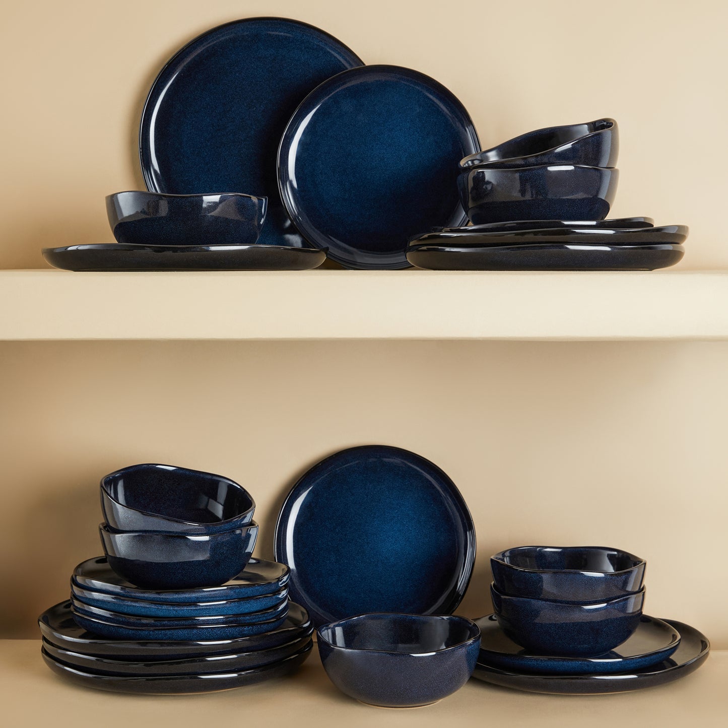 Pokini 18-Piece Stoneware Dinnerware Sets, Kitchen Plates and Bowls Sets, Dish Sets service for 6,Starry Blue