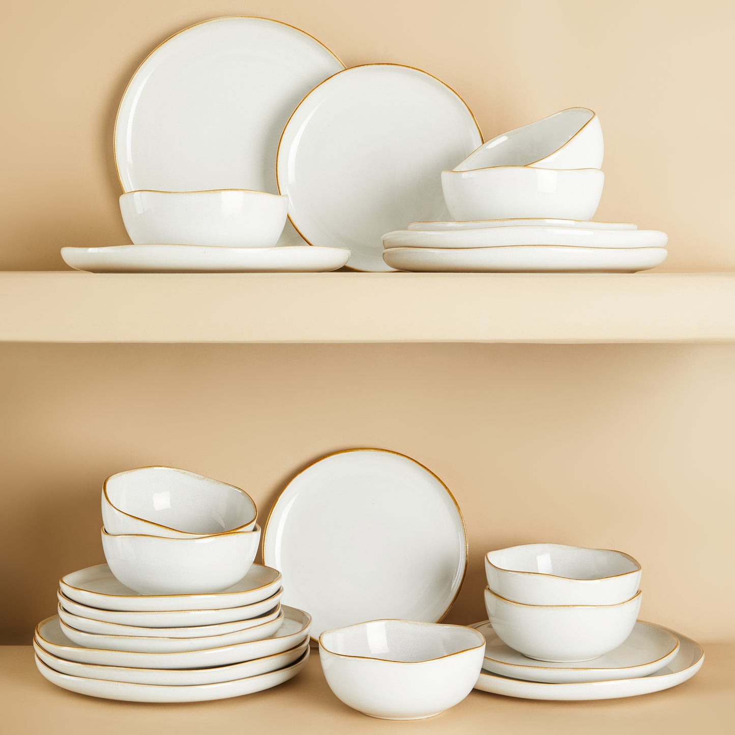 Pokini 18-Piece Stoneware Dinnerware Sets, Kitchen Plates and Bowls Sets, Dish Sets service for 6,White