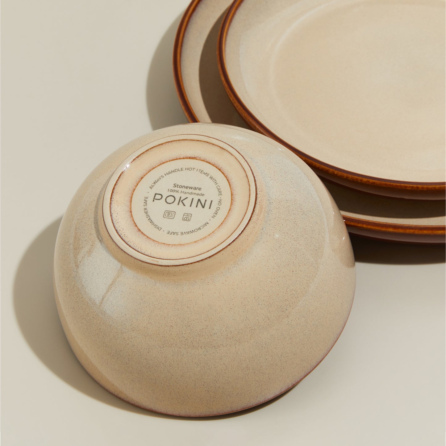Stoneware Dinnerware Set Service for 4, 12 pcs Reactive Glaze Plates and Bowls Sets, Handmade Round Dishes Set, Highly Chip and Crack Resistant Modern Plate Set, Brown Yellow