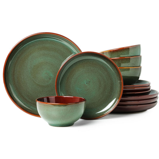 Stoneware Dinnerware Sets, Ceramic Plates and Bowls Set, Microwave & Dishwasher Safe Kitchen Dishes, Modern Dinner Salad Plates | Cereal Bowls, Dishware Sets Service for 4 Sage Green