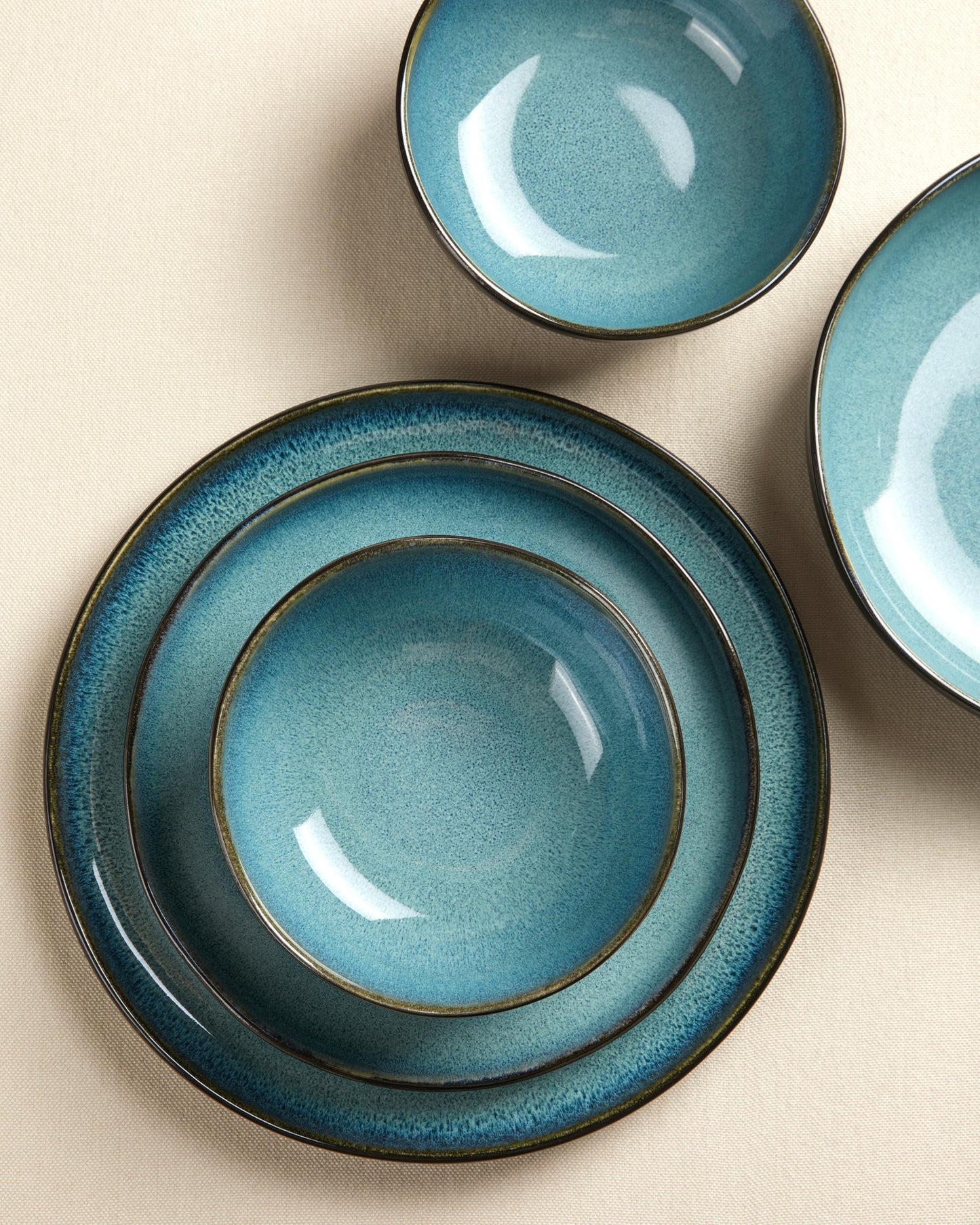 Stoneware Dinnerware Set for 6, POKINI 24 PCS Reactive Glaze Plates and Bowls Set, Modern Handmade Ceramic Dishes Set, Chip & Scratch Resistant Dish Sets, Durable Dinner Plate Sets, Green Black
