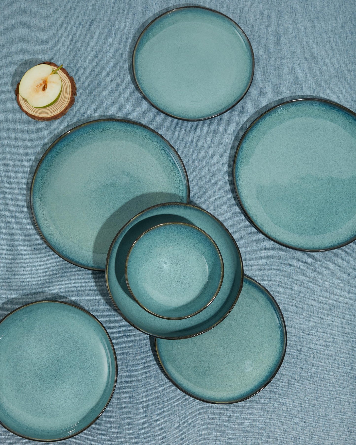 Stoneware Dinnerware Set for 4, POKINI 12 PCS Reactive Glaze Plates and Bowls Set, Modern Handmade Ceramic Dishes Set, Chip & Scratch Resistant Dish Sets, Durable Dinner Plate Sets, Green Black