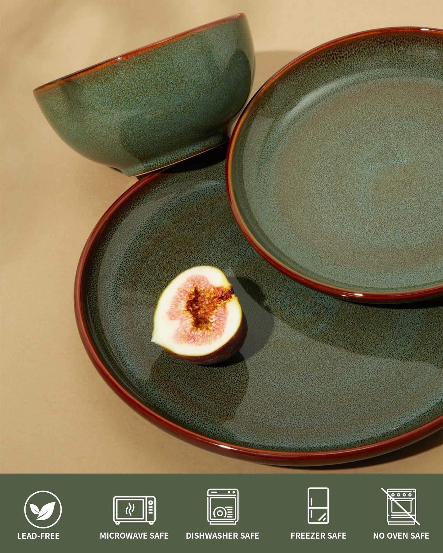 Stoneware Dinnerware Sets, Ceramic Plates and Bowls Set, Microwave & Dishwasher Safe Kitchen Dishes, Modern Dinner Salad Plates | Cereal Bowls, Dishware Sets Service for 4 Sage Green