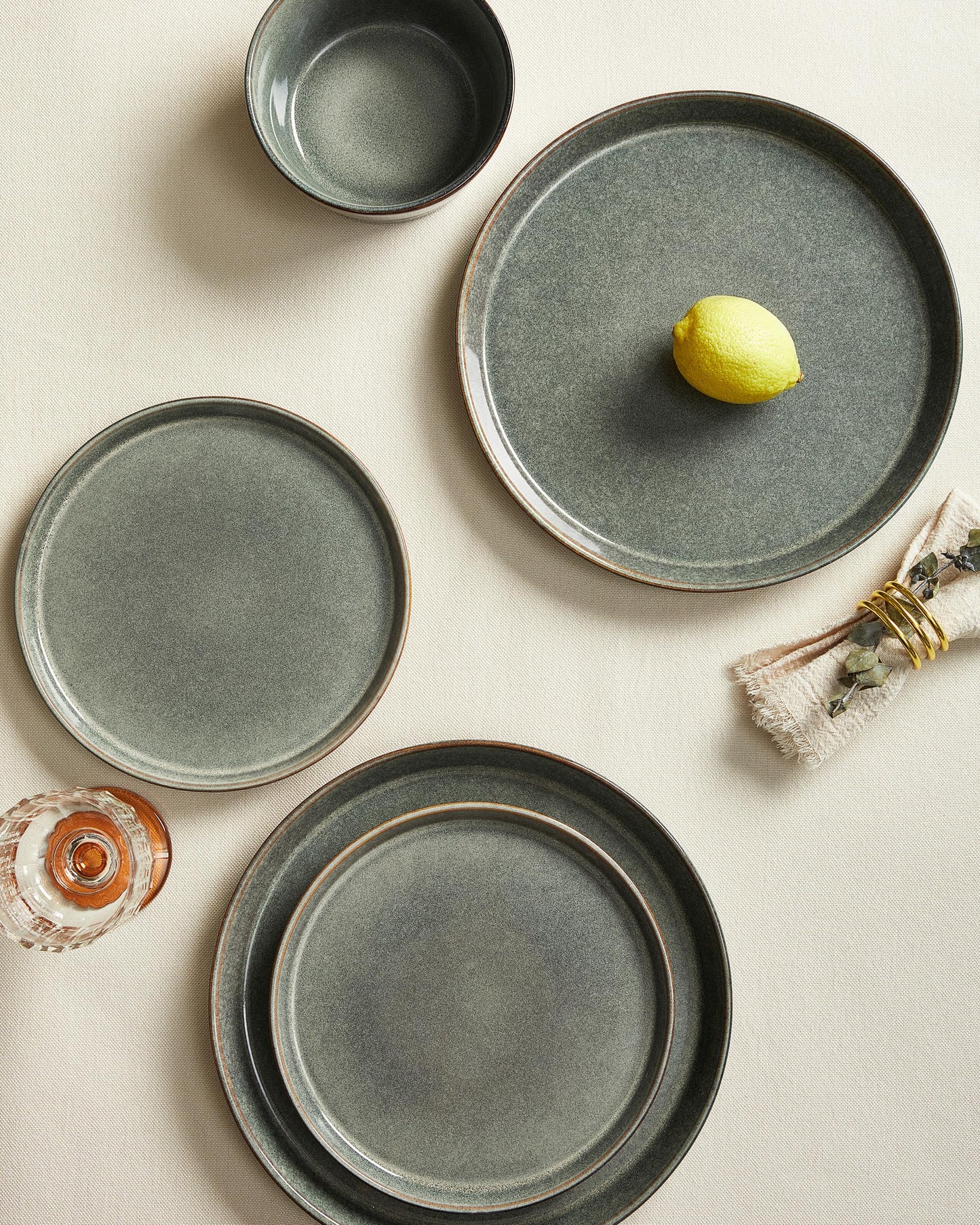 Pokini Stoneware Dinnerware Set for 8, 24PCS Plates and Bowls Set, Microwave & Dishwasher Safe Dinner Set, Modern Handmade Durable Dish Sets, Green Wheat