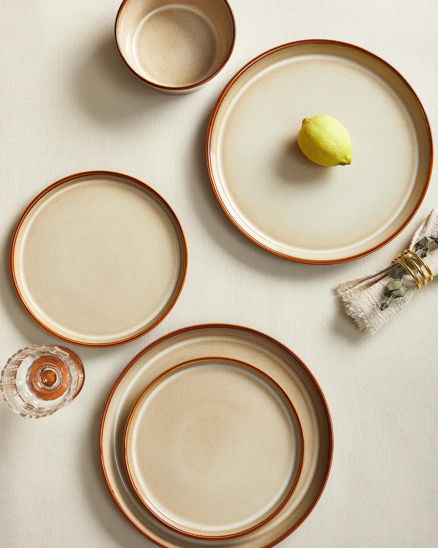 Pokini Stoneware Dinnerware Set for 8, 24PCS Plates and Bowls Set, Microwave & Dishwasher Safe Dinner Set, Modern Handmade Durable Dish Sets, Amber Brown