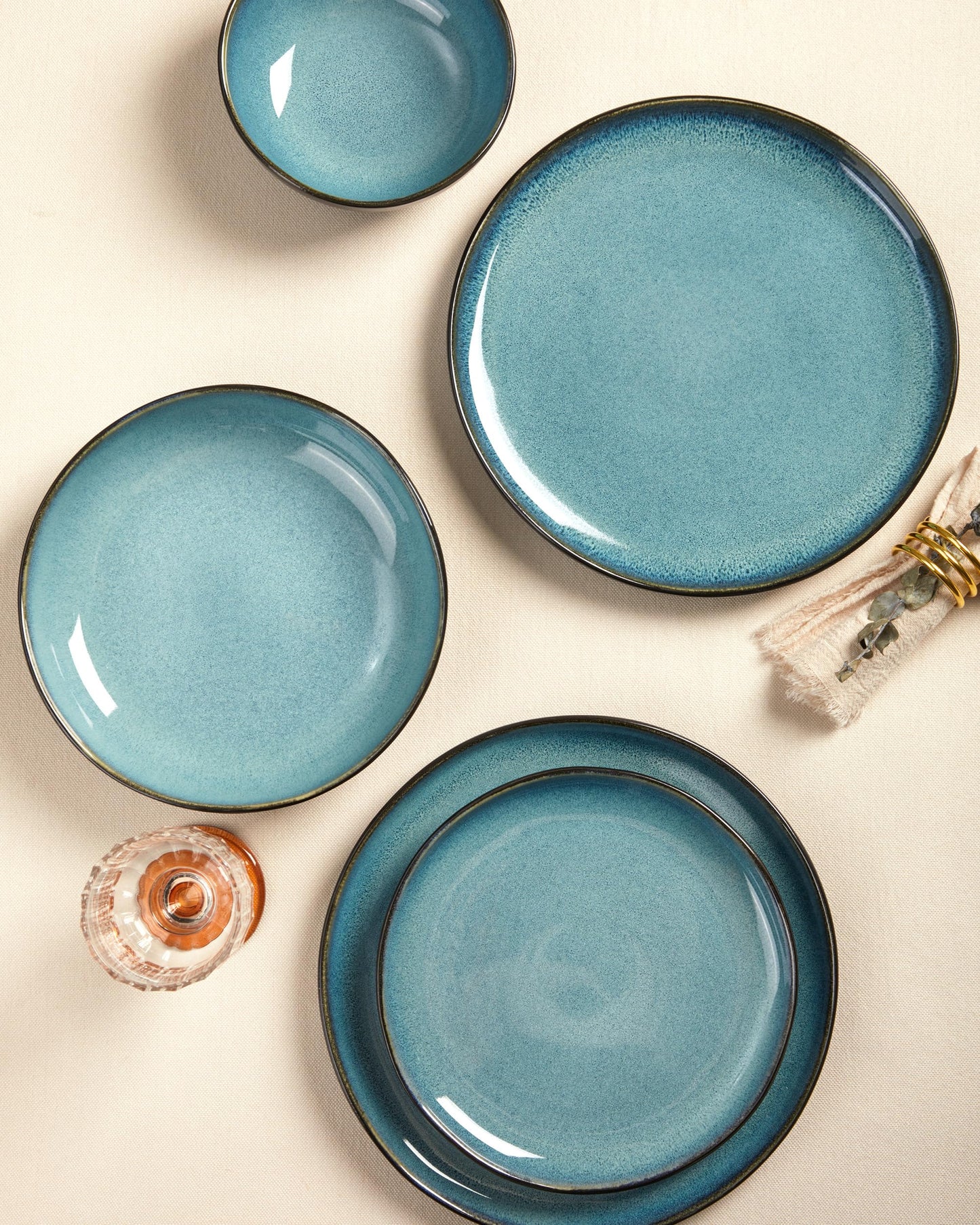 Stoneware Dinnerware Set for 6, POKINI 24 PCS Reactive Glaze Plates and Bowls Set, Modern Handmade Ceramic Dishes Set, Chip & Scratch Resistant Dish Sets, Durable Dinner Plate Sets, Green Black